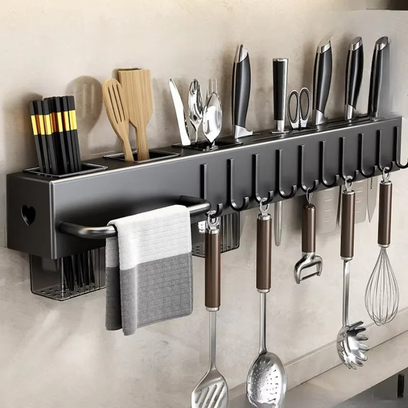 SWANS No-Drill Knife Rack & Utensil Holder | Kitchen Organizer Knife & Utensil Rack SWANS black