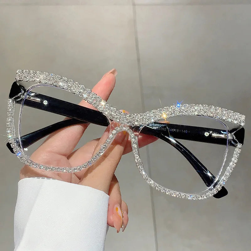 TOYEARN Butterfly Diamond Frame Blue Light Glasses Women Eyeglass Frames SWANS Clear Black Leg