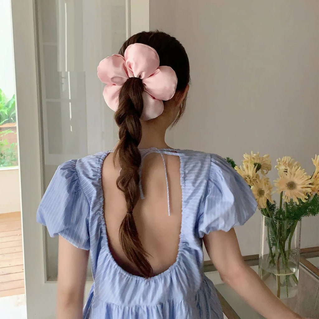 Large Satin Flower Hair Scrunchie – Blossom Hair Tie for Women Hair Scrunchie SWANS