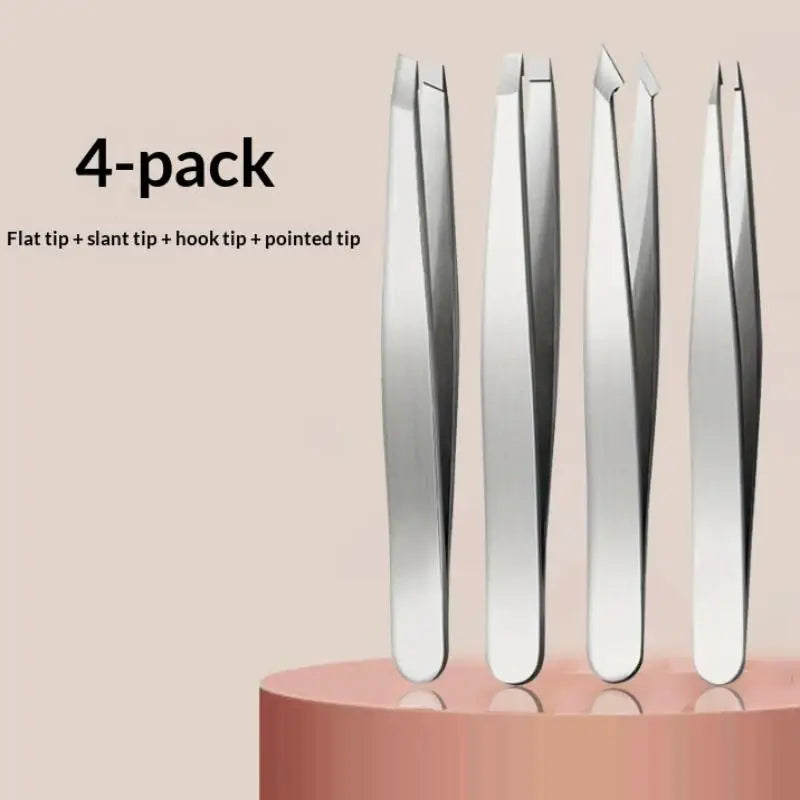 4-Pc Stainless Steel Tweezers Set – Eyebrow & Grooming Tool Eyebrow Tweezers Set SWANS A1