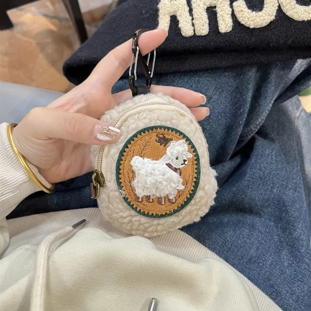 Shearling Lamb Mini Coin Purse – Earbuds & Essentials Pouch Mini Coin Purse SWANS