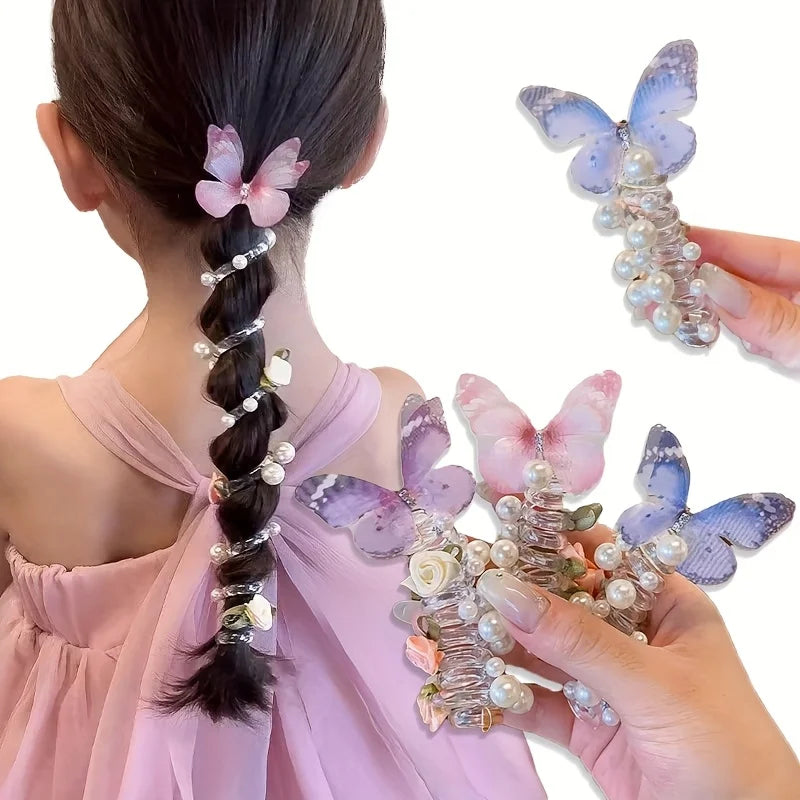 Girls' Butterfly Rose Elastic Hair Ties & Braided Coil Rope Girls Hair Ties SWANS