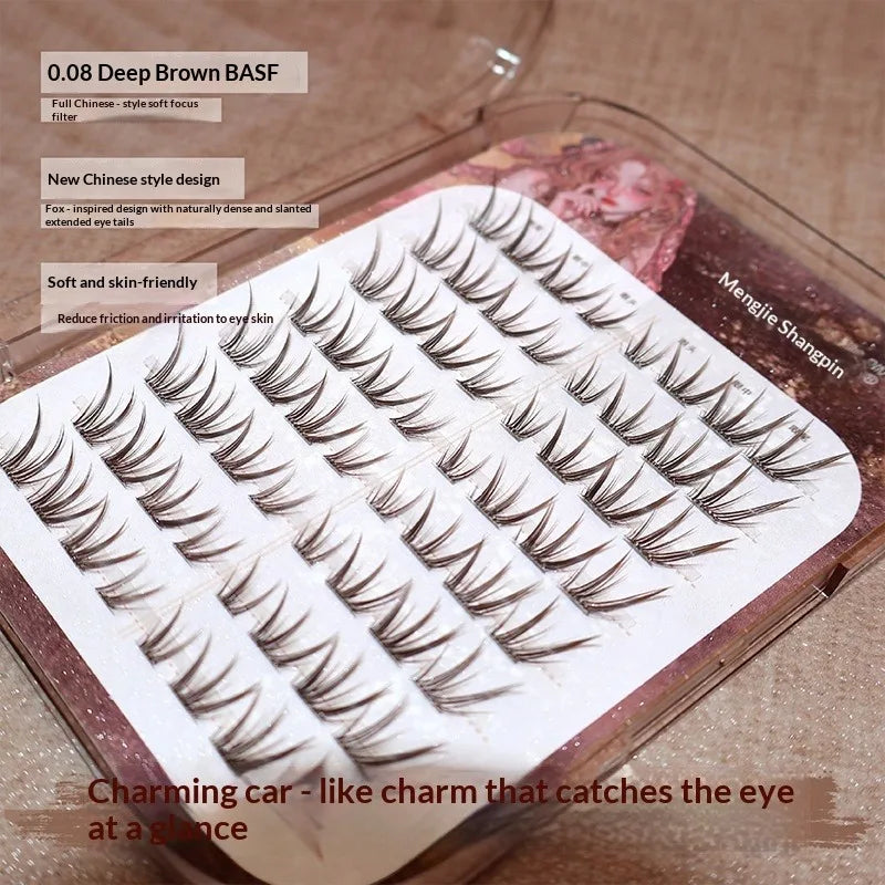 SWANS Dark Brown Fox Eye Cluster Lashes – Glue-Free 9–13mm False Eyelash Clusters SWANS