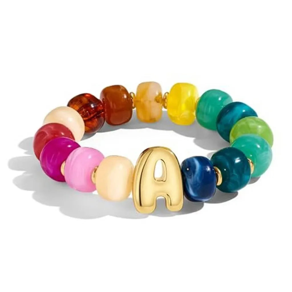 Resin Bead Initial Charm Bracelet – Multicolor Women's A-Z Charm Bracelet SWANS A