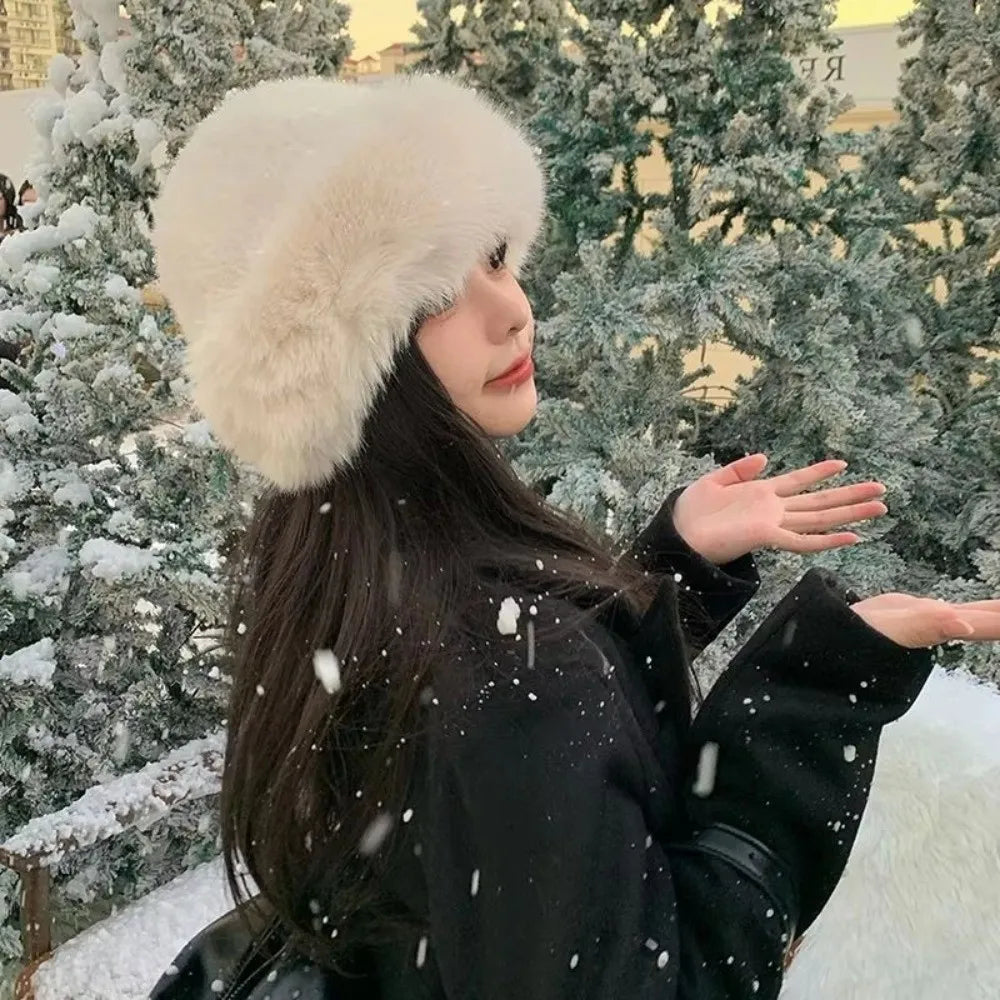 Fluffy Faux Fur Bucket Hat – Warm Windproof Beret Women Winter Bucket Hat SWANS