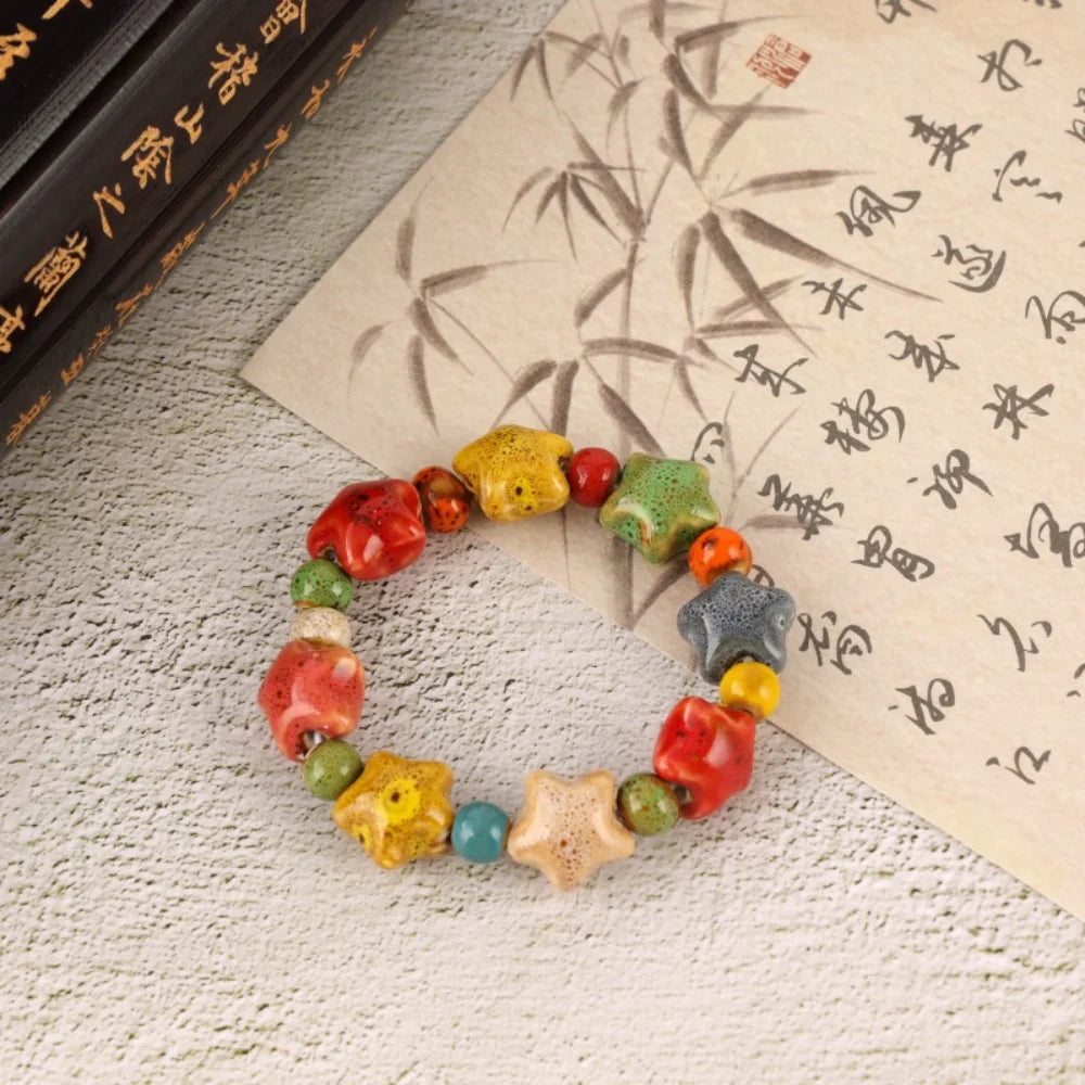 Adjustable Ceramic Boho Star Bead Bracelet – Handmade Ethnic Beaded Bracelet SWANS