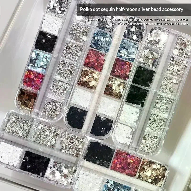 YOVIP Nail Art Glitter Sequins & Charm Kit – 6/12 Grids Nail Art Decor Kit SWANS