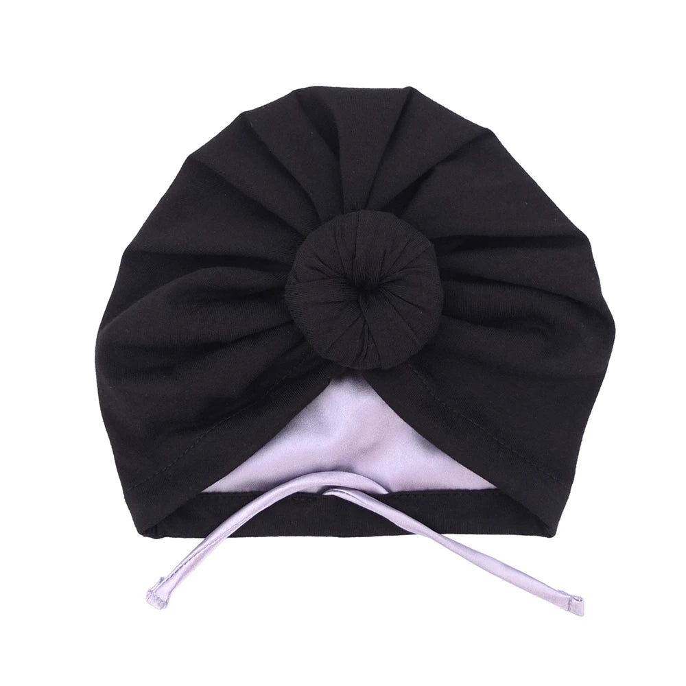 Satin Lined Baby Turban Hat – Infant Toddler Beanie Unisex Baby Turban Hat SWANS Cott Black M (6-18Month)