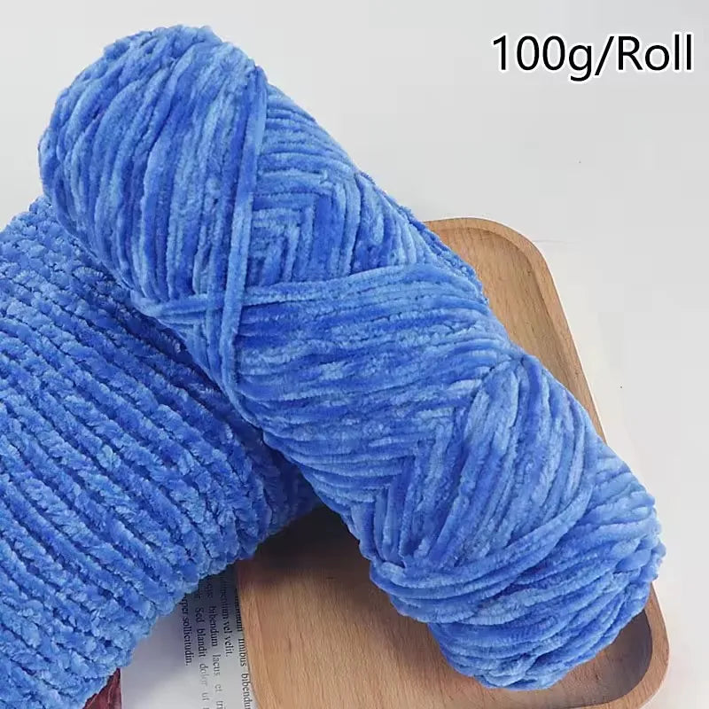 Thick Chenille Velvet Yarn 100g – Soft Plush Crochet & Knit Yarn Craft Yarn SWANS Blue