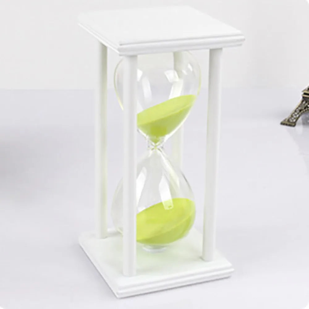 Vintage Wooden Hourglass Sand Timer 30/60 Min – 8 Colors Hourglass Sand Timer SWANS White Green -60min-