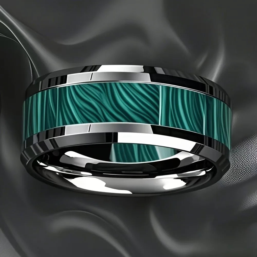 8MM Peacock Stone Inlay Men's Stainless Steel Ring – Silver Men's Fashion Ring SWANS