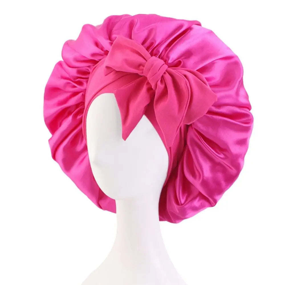 Satin Sleep Cap Turban Bonnet Wide Headband | Hair Care Satin Sleep Bonnet SWANS rose red