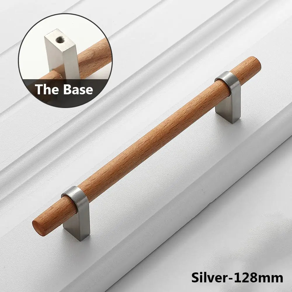 Zinc Alloy & Wood Cabinet Door Handle – Drawer Pull Knob Cabinet Door Handle SWANS Silver-128mm