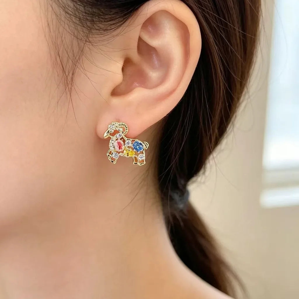Ram Stud Earrings – Colorful Animal Fashion Jewelry for Women Fashion Stud Earrings SWANS