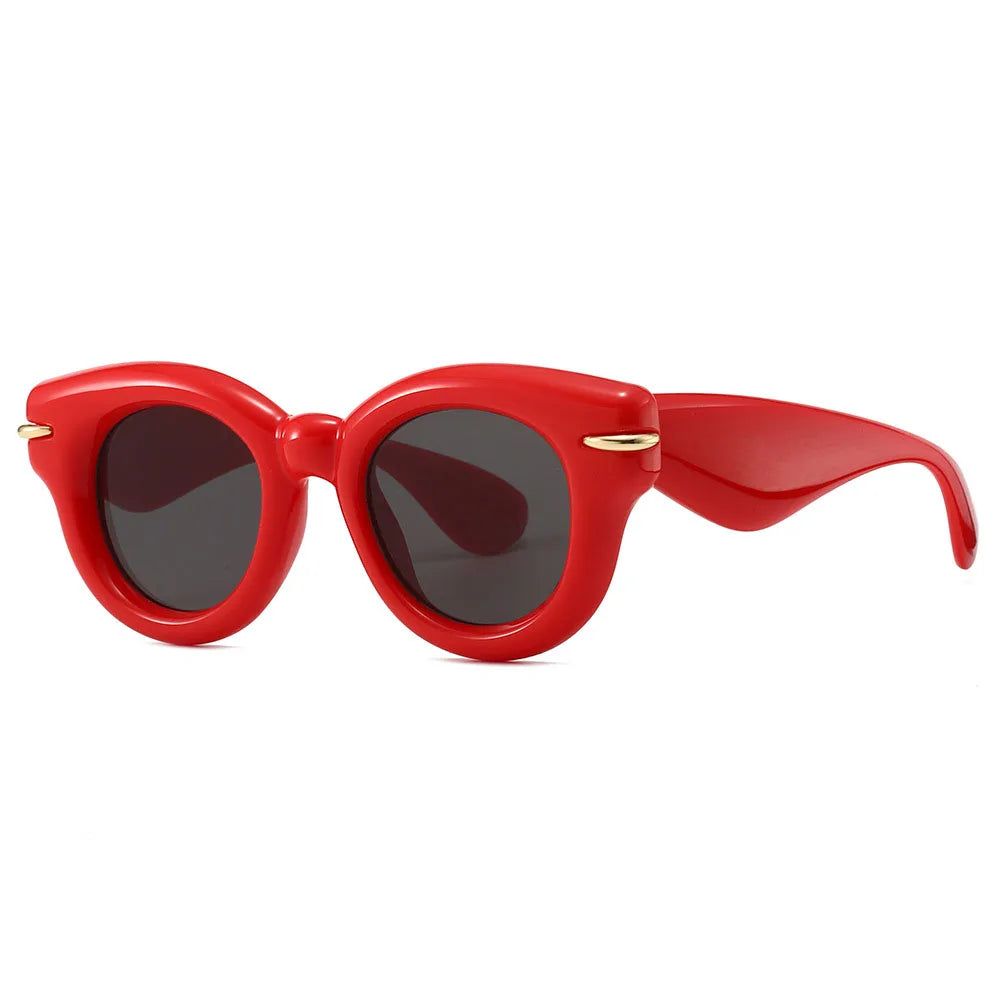 Y2K Bubble Round Sunglasses UV400 Vintage Punk Shades Fashion Sunglasses SWANS Red Black As the photo