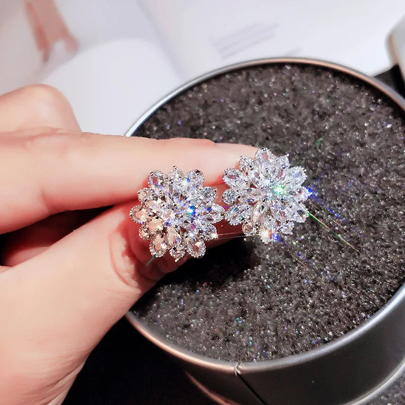 Korean Sunflower Crystal Stud Earrings – Silver Alloy Crystal Stud Earrings SWANS