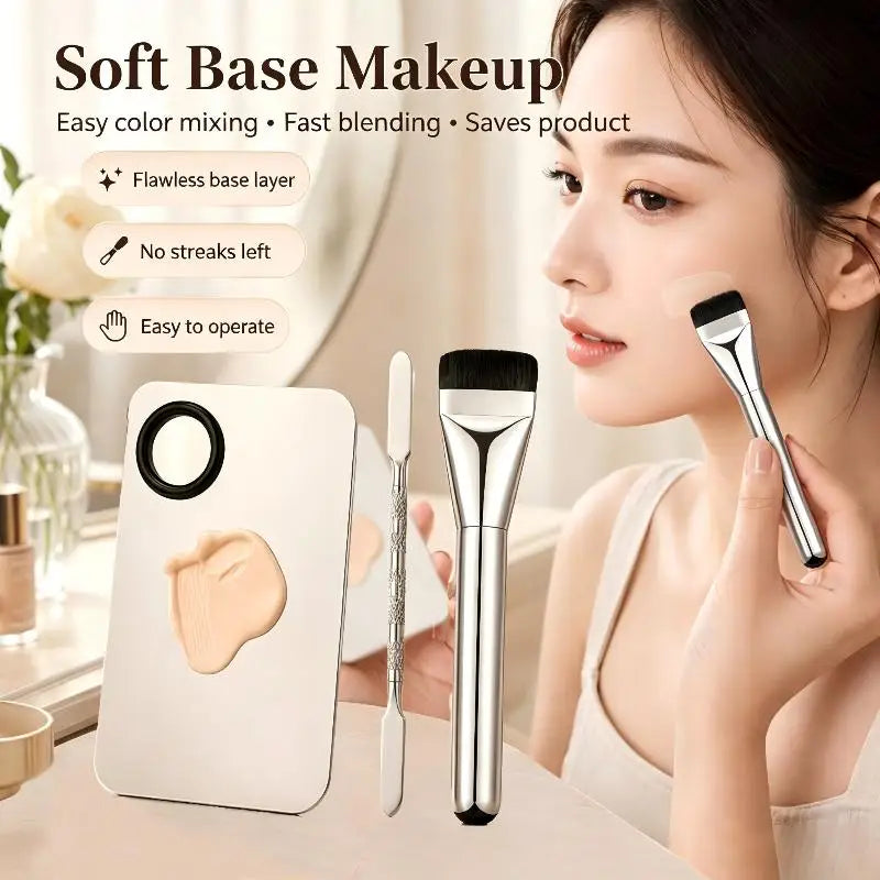 Stainless Steel Makeup Mixing Palette & Spatula | Mirror Finish Makeup Mixing Palette SWANS