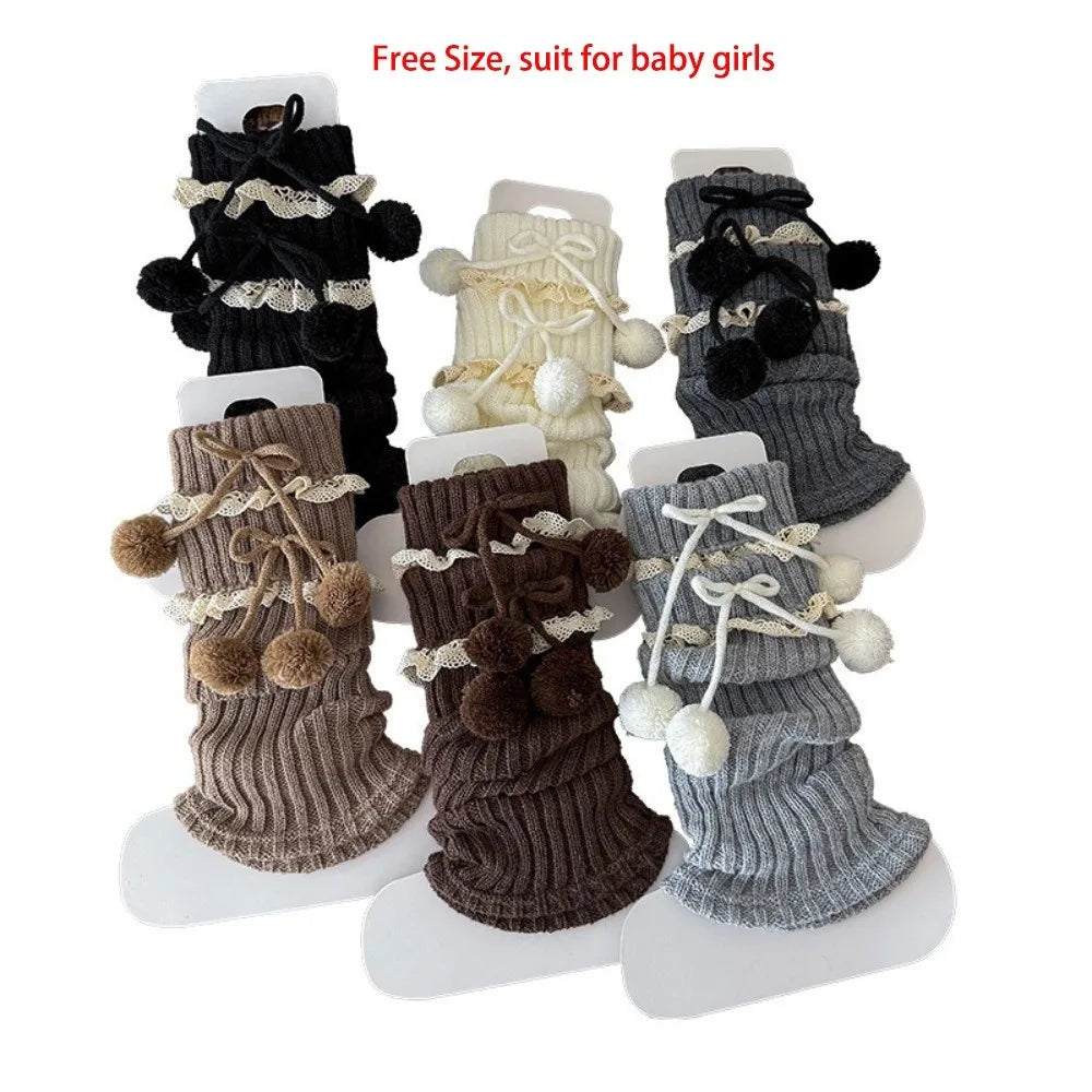 Girls Knitted Leg Warmers Bow Pompom Cotton – Ages 3–12 Girls Leg Warmers SWANS