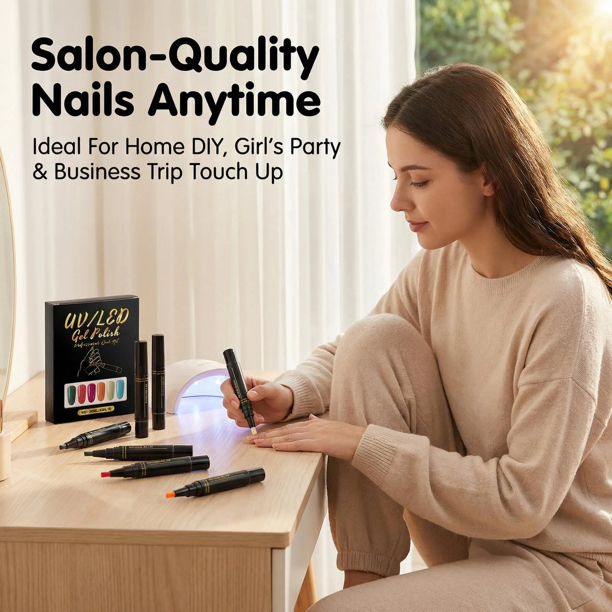 SWANS 3-in-1 Gel Nail Polish Pen Set – 6 Colors Base & Top Coat Gel Nail Polish Set SWANS