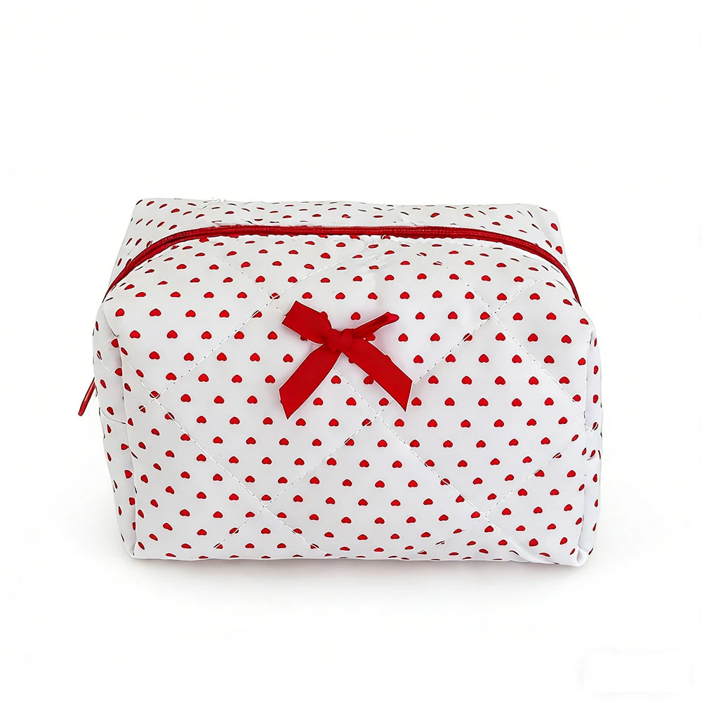 Red Heart Cosmetic Bag – Cute Zipper Makeup Pouch Organizer Makeup Bag SWANS White