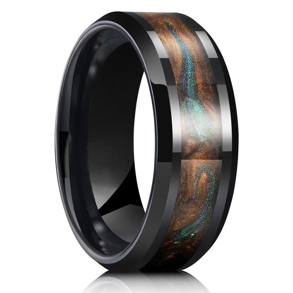 Men's Black Stainless Steel Galaxy Flowing Sand Ring Men's Fashion Ring SWANS