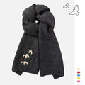 Women's Embroidered Knitted Winter Scarf – Windproof Neck Warmer Knitted Winter Scarf SWANS black 12x80cm