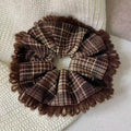 Plaid Fringed Scrunchie – Vintage Tartan Hair Tie for Women Hair Scrunchie SWANS brown