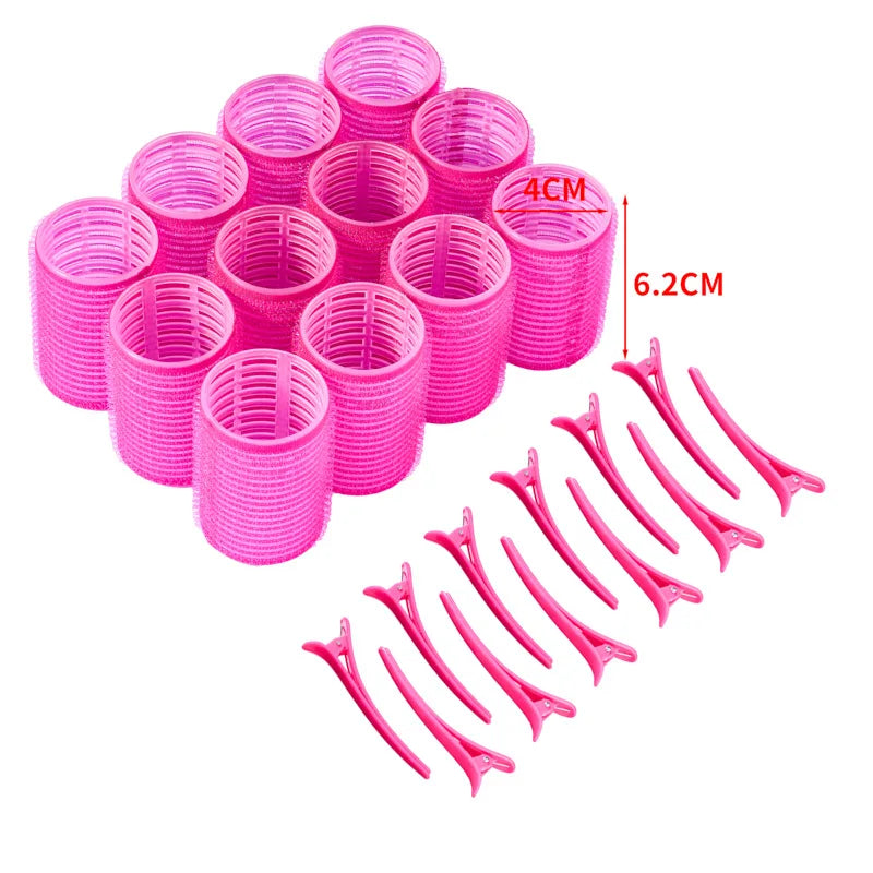 24-Pack Heatless Self-Grip Hair Rollers 4cm | Salon Curler Set Hair Rollers Set SWANS rose red set