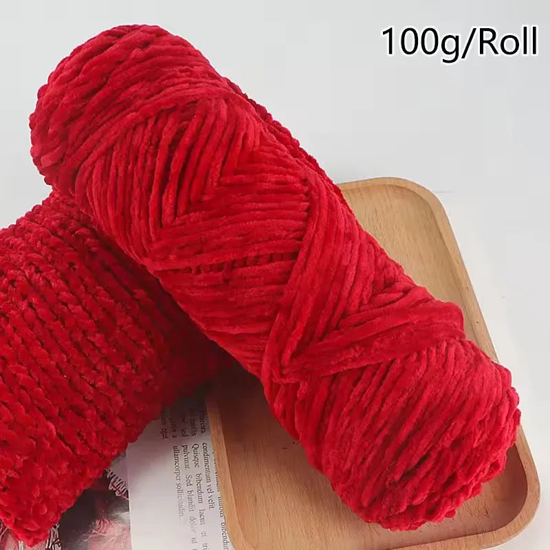 Thick Chenille Velvet Yarn 100g – Soft Plush Crochet & Knit Yarn Craft Yarn SWANS Red