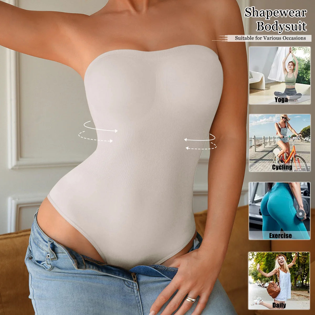 Women's Strapless Shapewear Bodysuit – Tummy Control & Butt Lift Shapewear Bodysuit SWANS 7006WHITE XL
