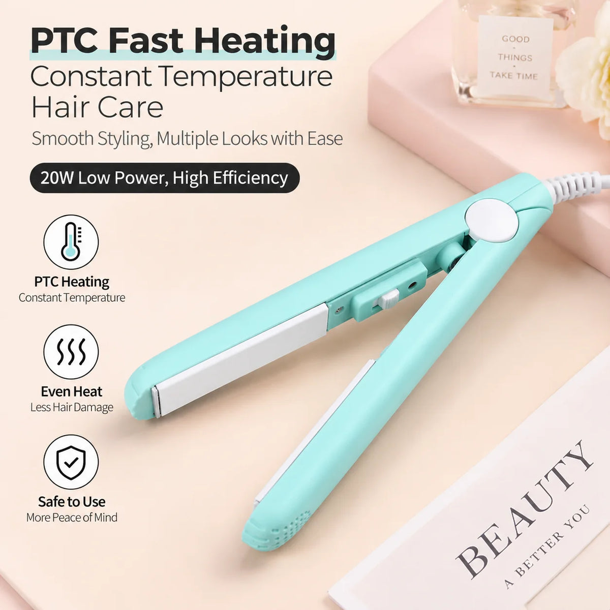YIBER 2-in-1 Mini Hair Straightener & Curler – Ceramic Travel Iron Hair Straightener Curler SWANS