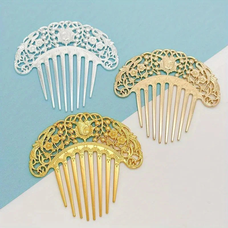 Chinese Retro Hollow Carved Gold Hair Comb – Hanfu Hairpin Decorative Hair Comb SWANS