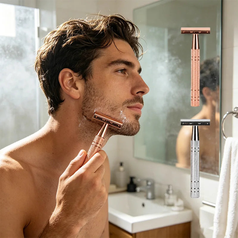 SWANS Rose Gold Double Edge Safety Razor – Knurled Handle Safety Razor SWANS