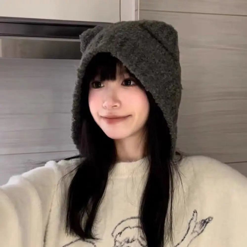 Bear Ear Knitted Beanie Hat – Cute Women's Winter Cap Knitted Beanie Hat SWANS