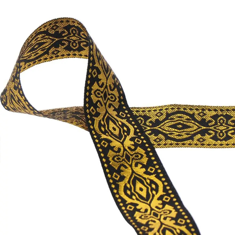 7.6 Yards Jacquard Woven Ribbon 1.3" Wide – Gold Floral Trim Jacquard Woven Ribbon SWANS