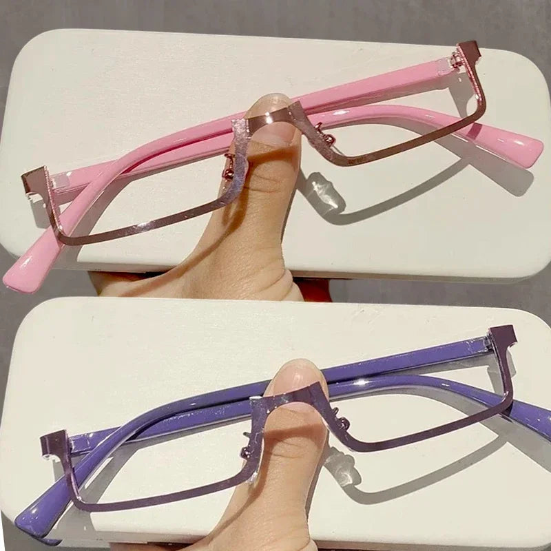 Y2K Japanese Half-Frame Decorative Glasses | Vintage Metal Decorative Eyeglass Frames SWANS purple pink-2pcs