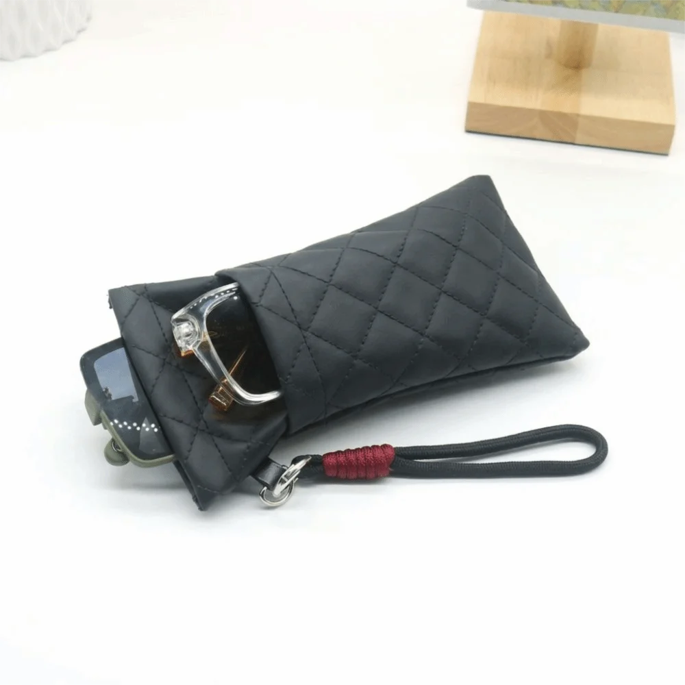 PU Leather Double-Layer Glasses Storage Bag | Grid Pattern Eyeglass Case SWANS