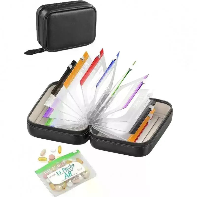 Waterproof Pill Pouch Kit – 7/14 Color-Coded Writable Pouches Pill Organizer Kit SWANS