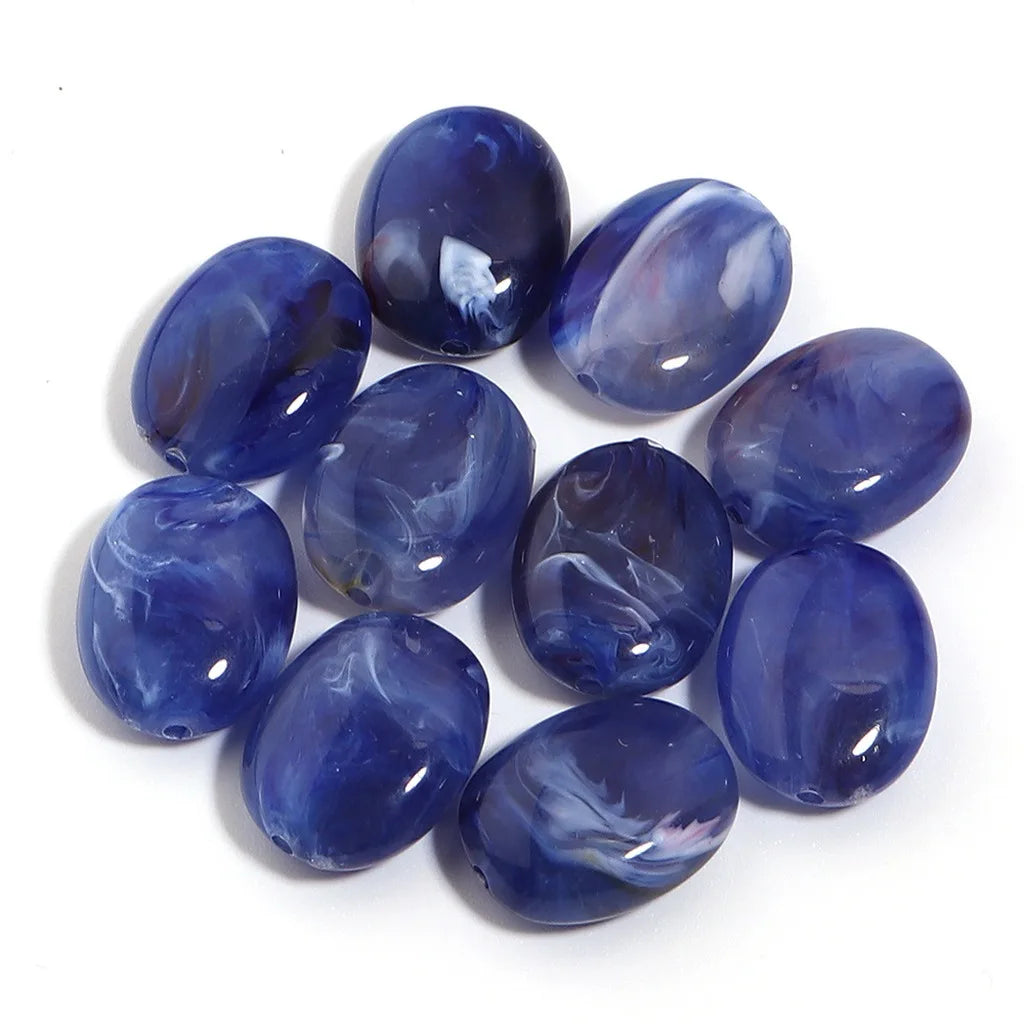 Acrylic Imitation Jade Flat Oval Beads – 20pc DIY Jewelry Pack DIY Jewelry Beads SWANS Navy Blue