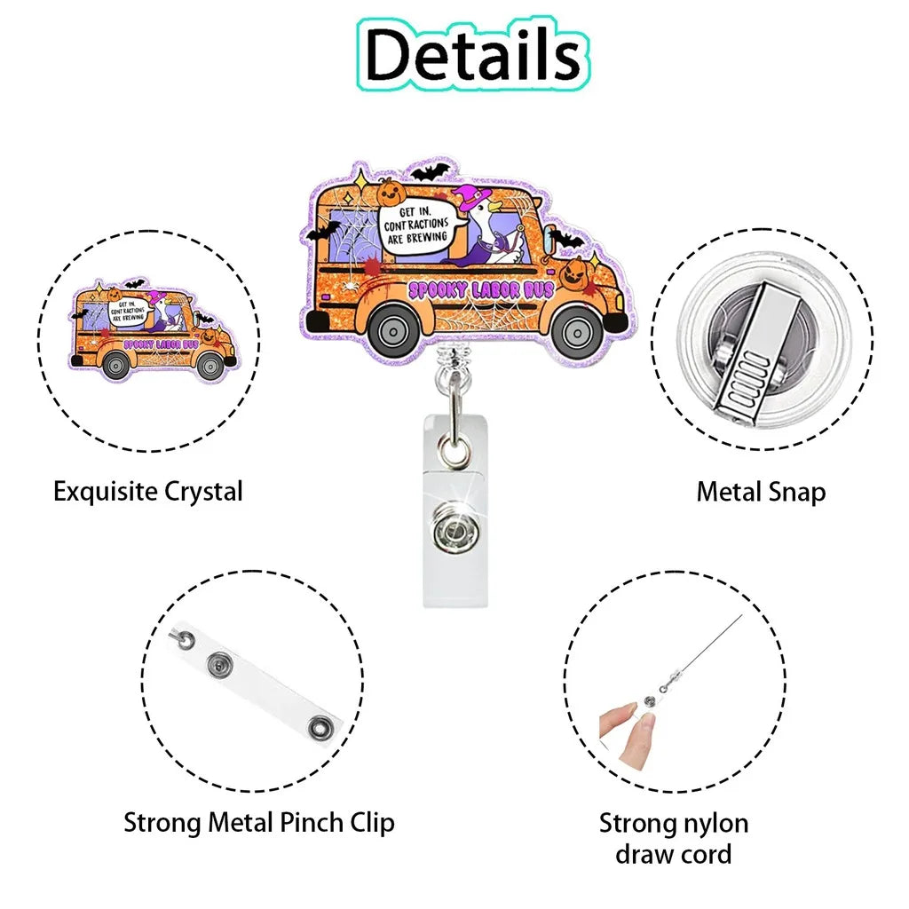 Halloween Retractable Badge Reel – Glitter ID Holder for Work Retractable Badge Reel SWANS