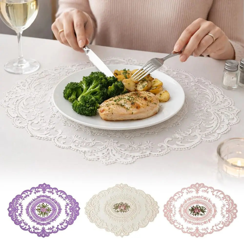 Oval Lace Embroidered Coaster – European Vintage Table Mat Lace Table Coaster SWANS