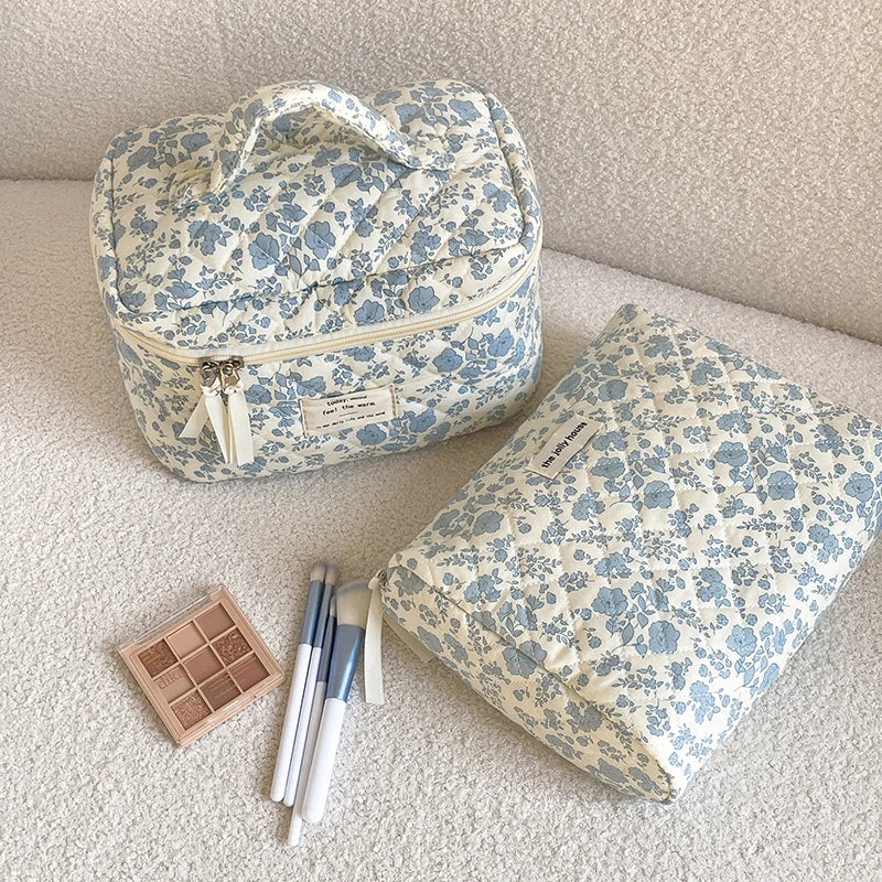 Vintage Rose Quilted Cotton Makeup Bag & Tote – Large Capacity Cosmetic Makeup Bag SWANS