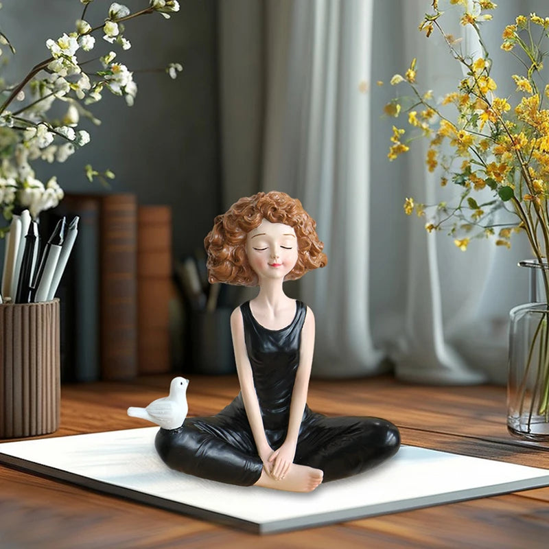 Yoga Girl Resin Figurine – Meditation Statue for Home Decor Decorative Figurine SWANS