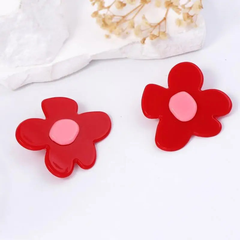 Red Acrylic Large Flower Drop Earrings for Women & Girls Fashion Drop Earrings SWANS