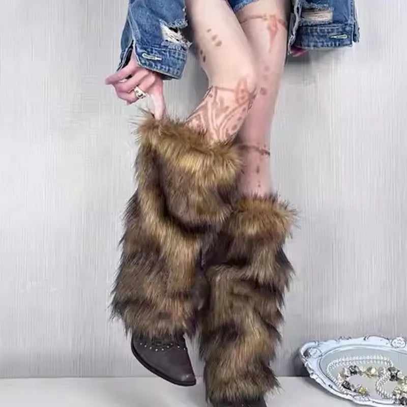 Y2K Faux Fur Leg Warmers – Furry Boot Covers for Women Faux Fur Leg Warmers SWANS