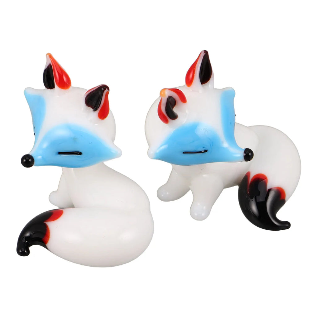 2-Pack Glass Fox Figurines – Handcrafted Cartoon Sculpture Decor Glass Animal Figurine SWANS