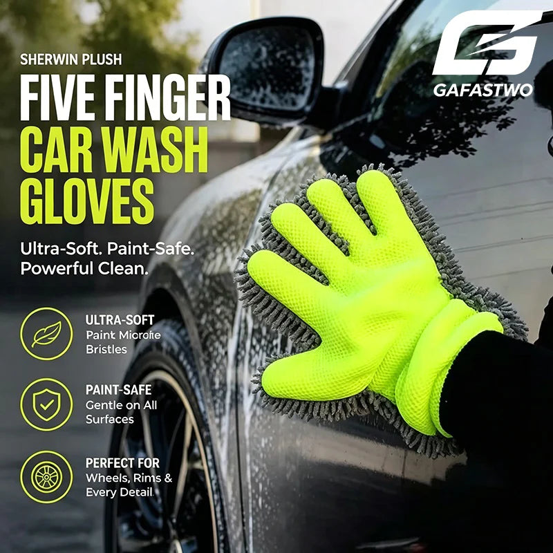 Microfiber Car Wash Gloves Scratch-Free 5-Finger Mitt – 1/2Pcs Car Wash Mitt SWANS
