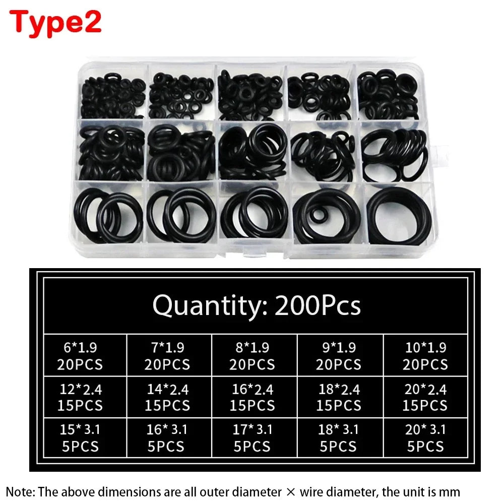 Silicone Rubber O-Ring Kit – Assorted Sizes, Oil & Water Resistant O-Ring Seal Kit SWANS 200 pcs