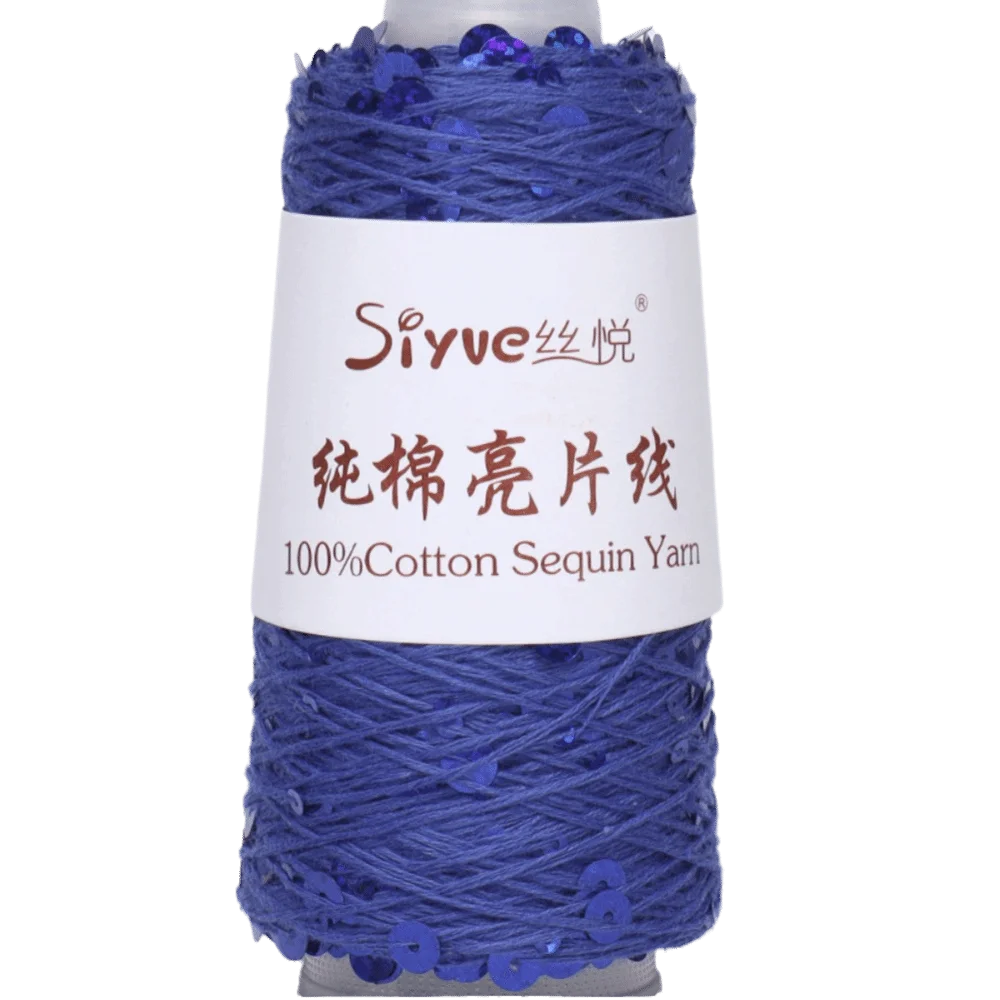 Shiny Sequin Hand Knitting Yarn – Glitter Craft Thread Roll Knitting Yarn SWANS Sapphire Blue