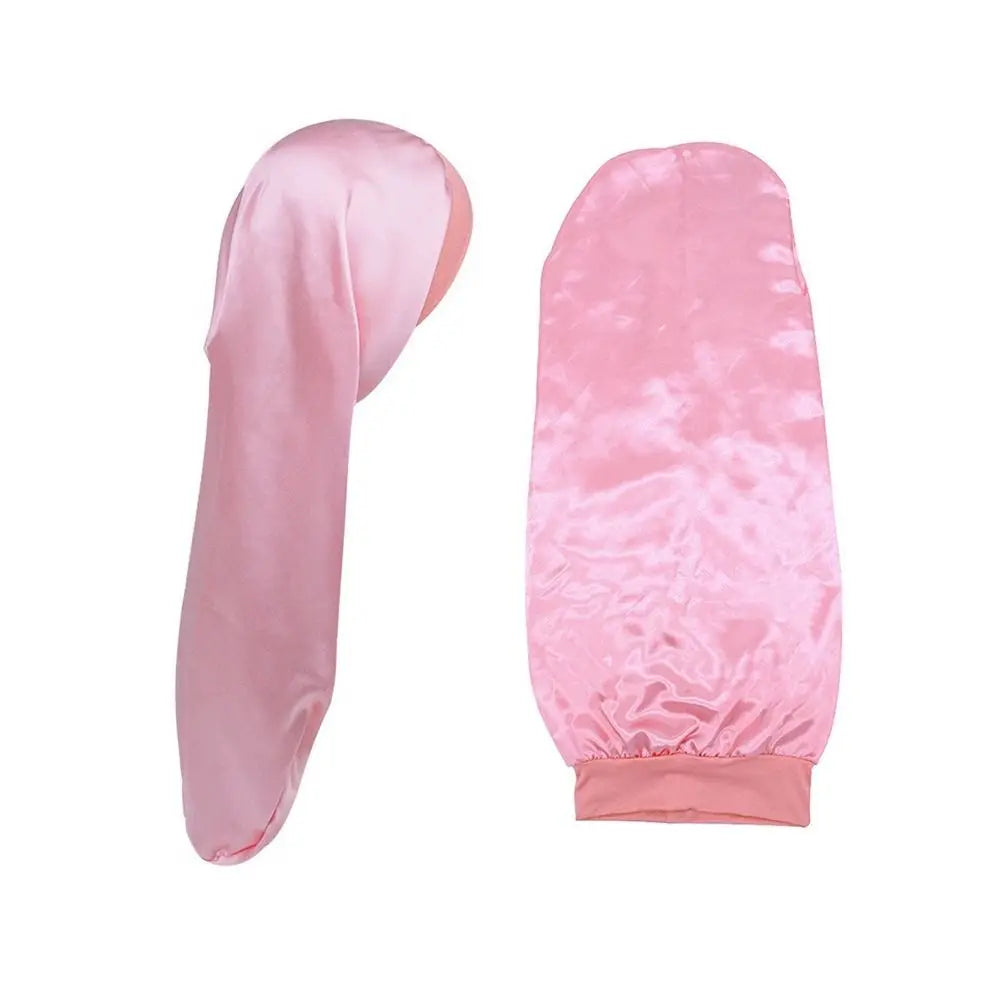 Satin Long Sleep Cap with Head Tie Band – Hair Care Night Hat Satin Sleep Cap SWANS